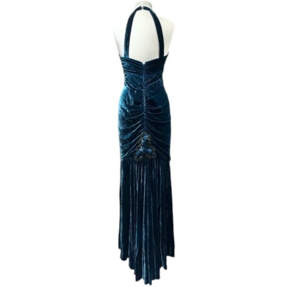 Betsey Johnson Y2K VINTAGE Teal Blue Velvet Maxi Dress NWT - Picture 5 of 13